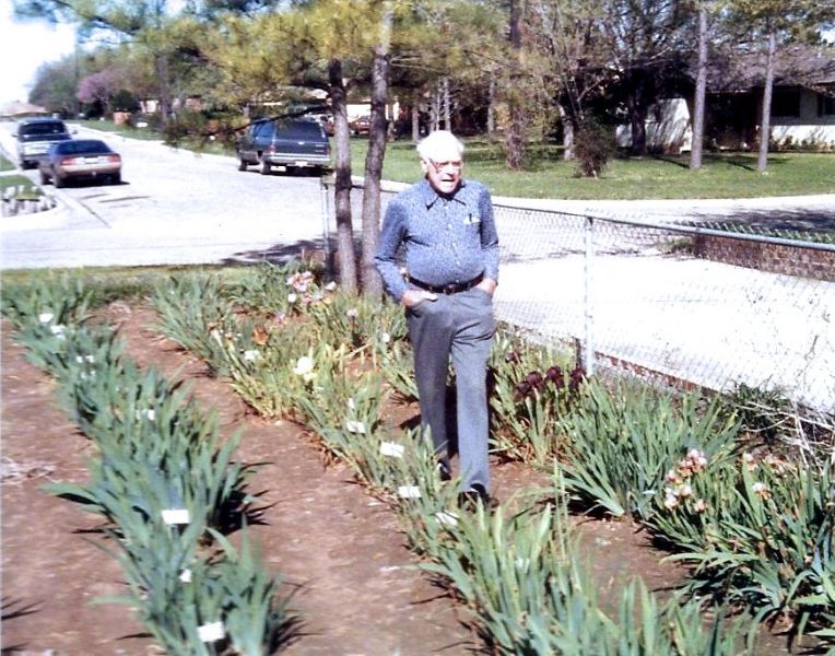 Rudi in his iris garden, March 1985  (the last bloom season before his death)